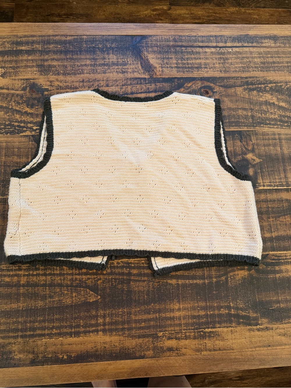 Women's Cream Crochet Tie-Front Sweater Vest with Black Trim - Picture 6 of 6